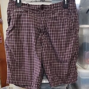 J. Crew Men's Checkered  Shorts - Burgundy Black And White
